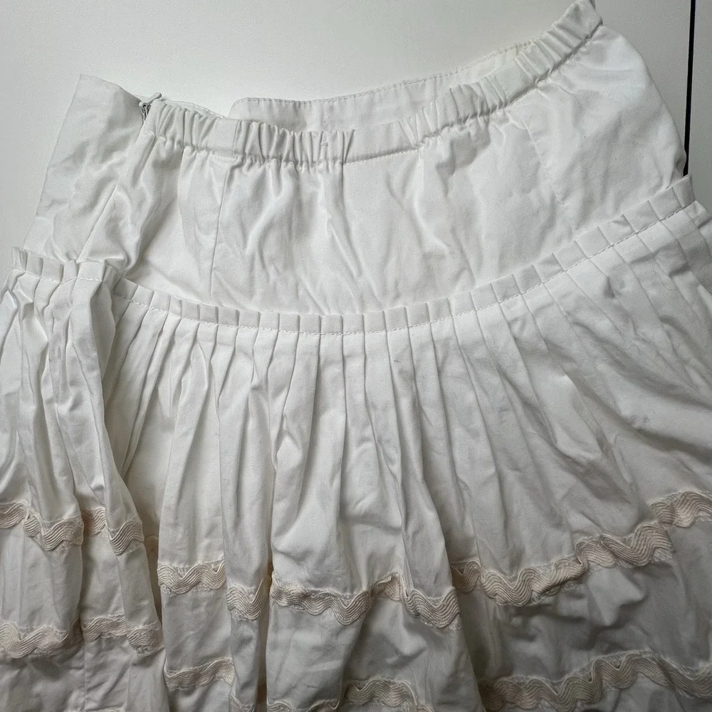 The Children's Place Girls White Beige Cotton Tiered Ruffle RicRac Trim Skirt  8